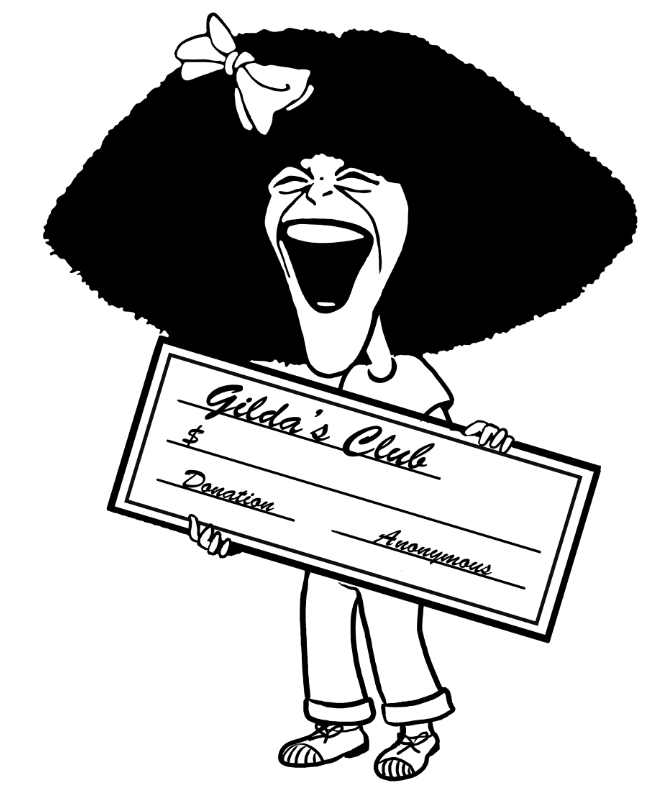 Gilda character holding cheque